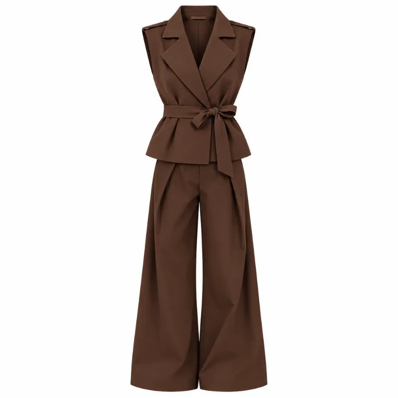 Set trench sans manche avec pantalon pli creux
